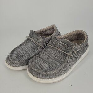 Hey Dude Wally YOUTH  Size Y3-L4  Grey Slip On Comfort Shoes Linen Stone